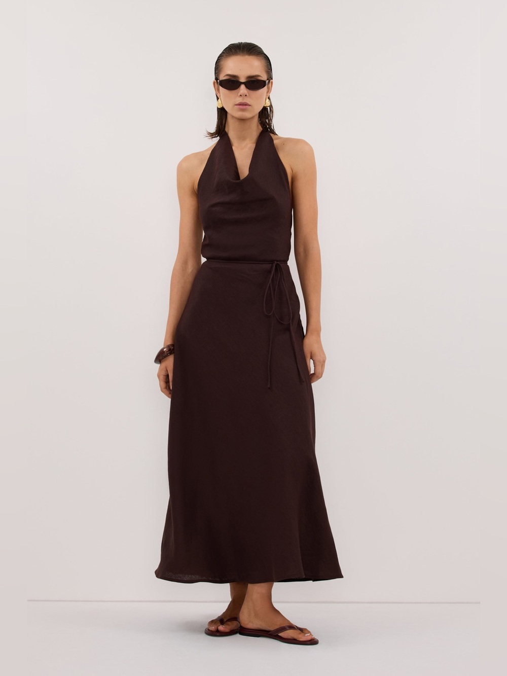 Dissh Haylee Straw Linen Cowl Neck Dress in Express US Sz6 MSRP:$268